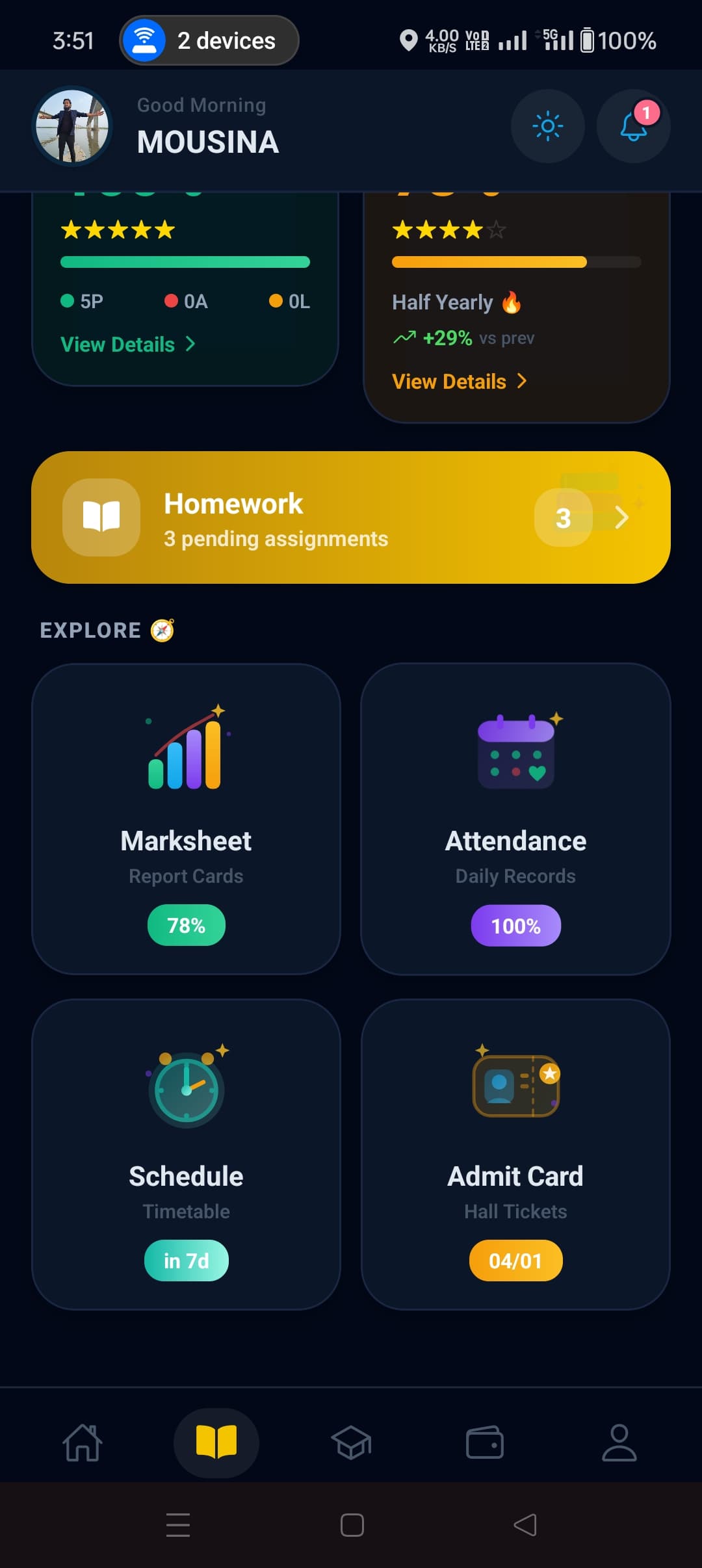Explore — marksheet, attendance, schedule, admit card